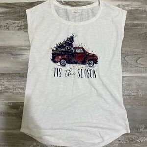 White Graphic Tee with Red Truck Design